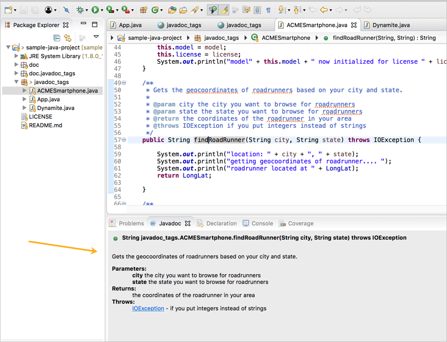 Javadoc pane