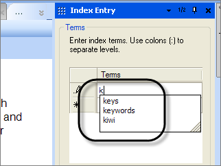 index entries